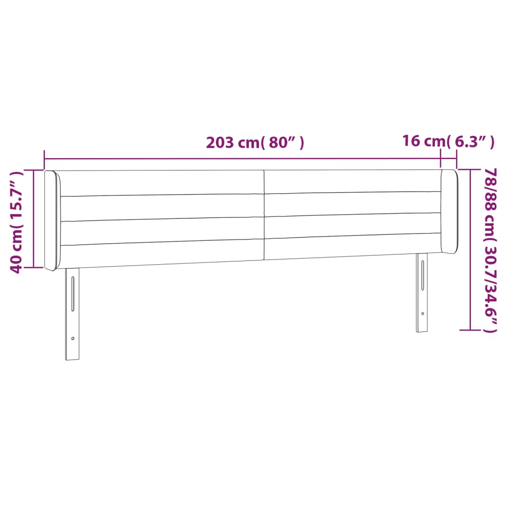 vidaXL LED Kopfteil Hellgrau 203x16x78/88 cm Samt