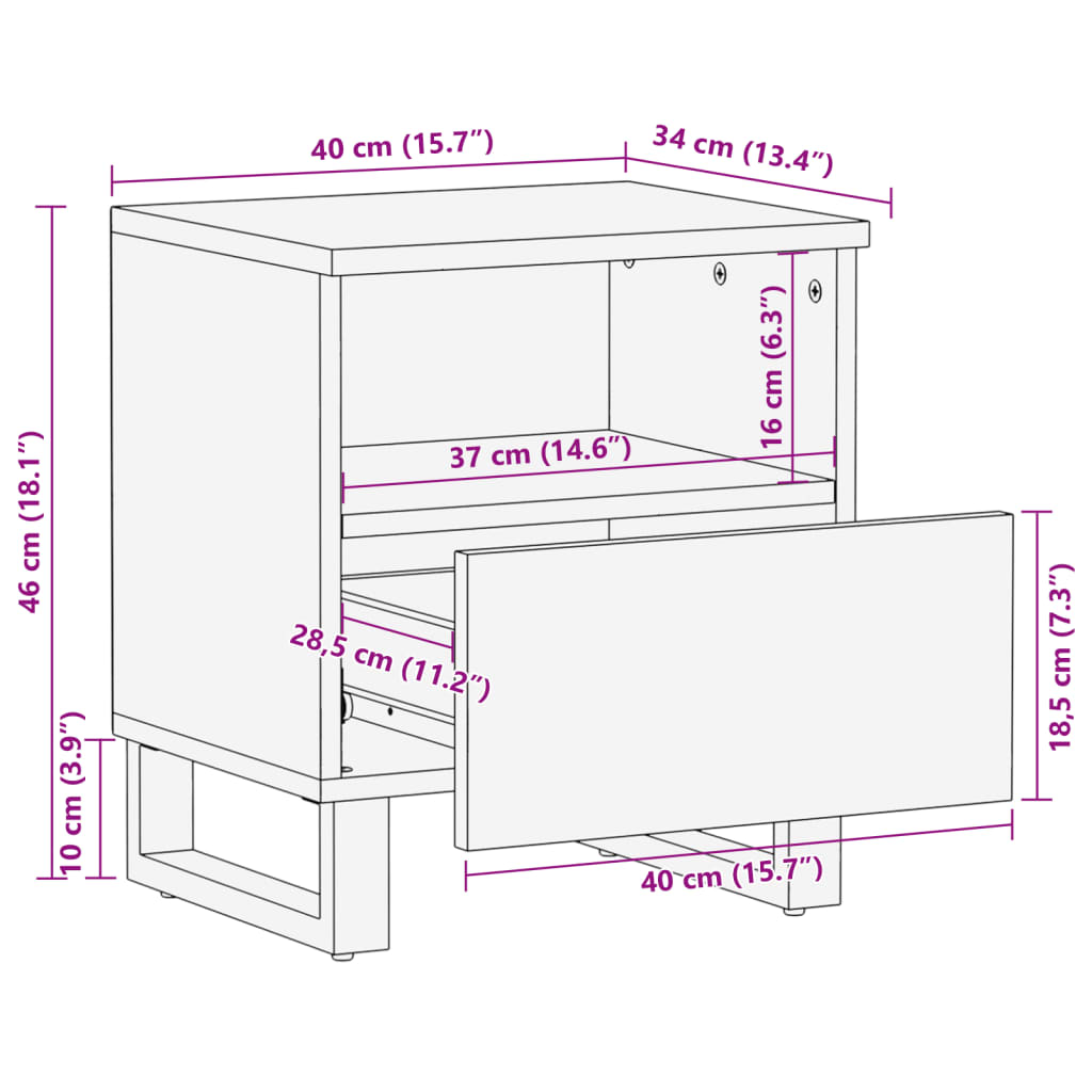 vidaXL Nachttische 2 Stk. 40x34x46 cm Gebleichtes Massivholz Mango