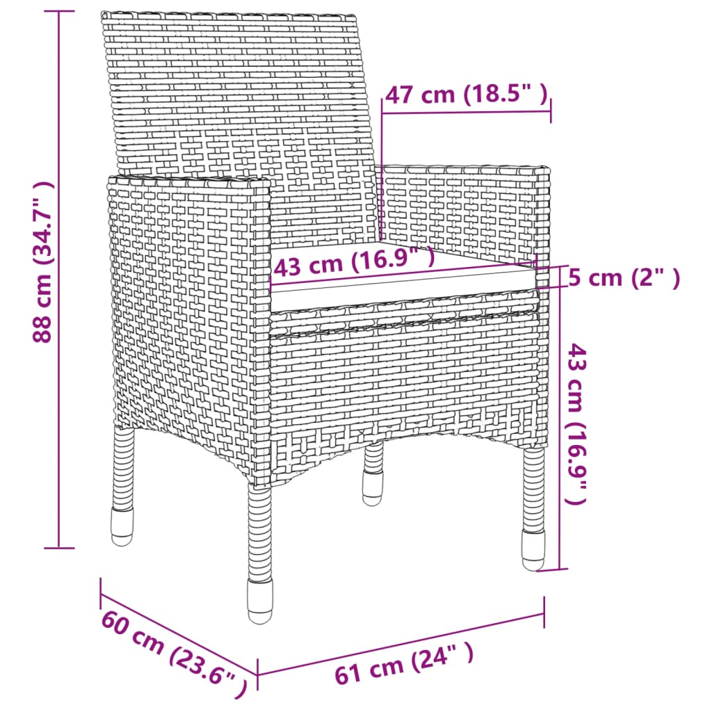 vidaXL 5-tlg. Garten-Essgruppe mit Kissen Poly Rattan Grau