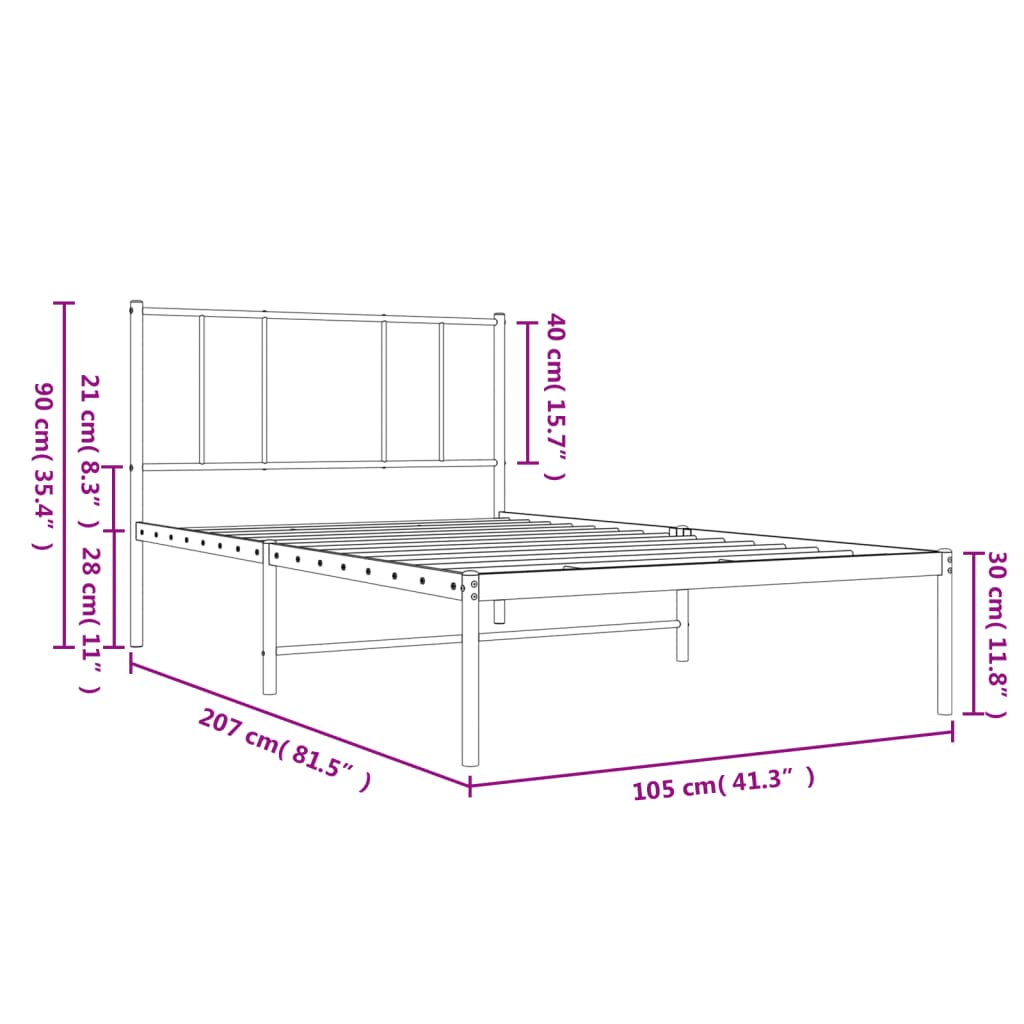 vidaXL Bettgestell mit Kopfteil Metall Schwarz 100x200 cm