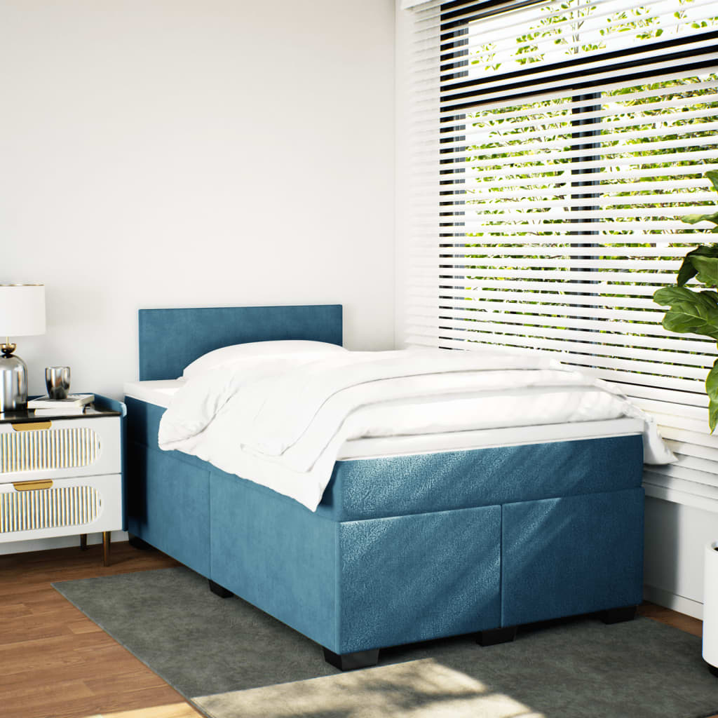 vidaXL Boxspringbett mit Matratze Blau 120x190 cm Samt