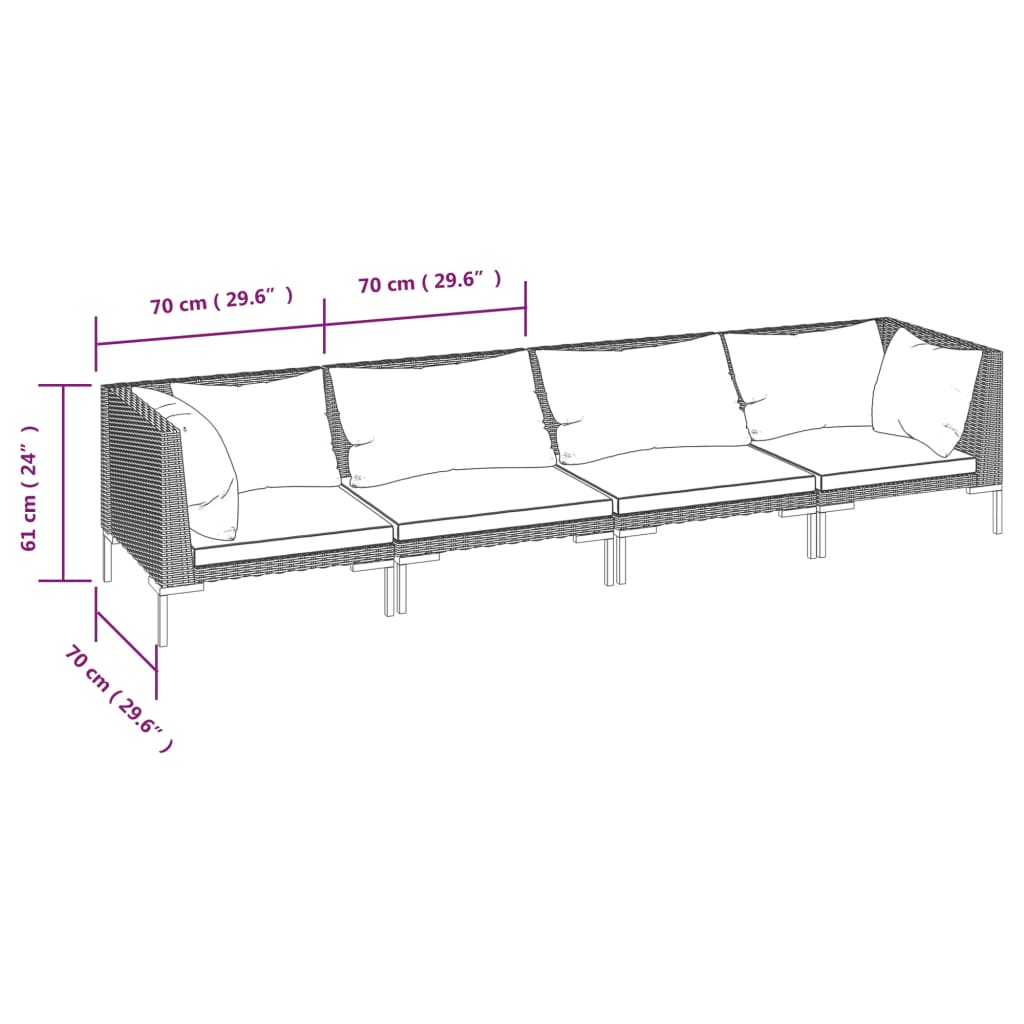 vidaXL 4-tlg. Garten-Lounge-Set mit Kissen Poly Rattan Dunkelgrau