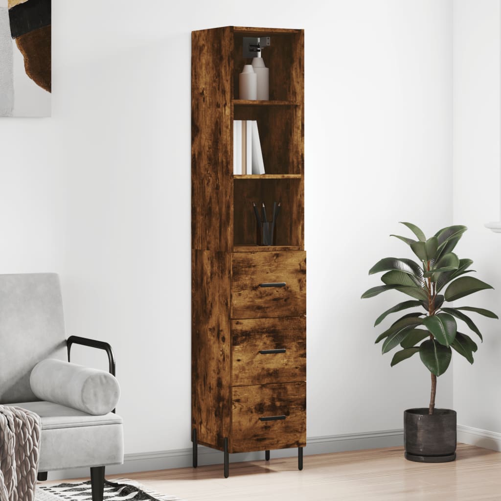 vidaXL Highboard Räuchereiche 34,5x34x180 cm Holzwerkstoff