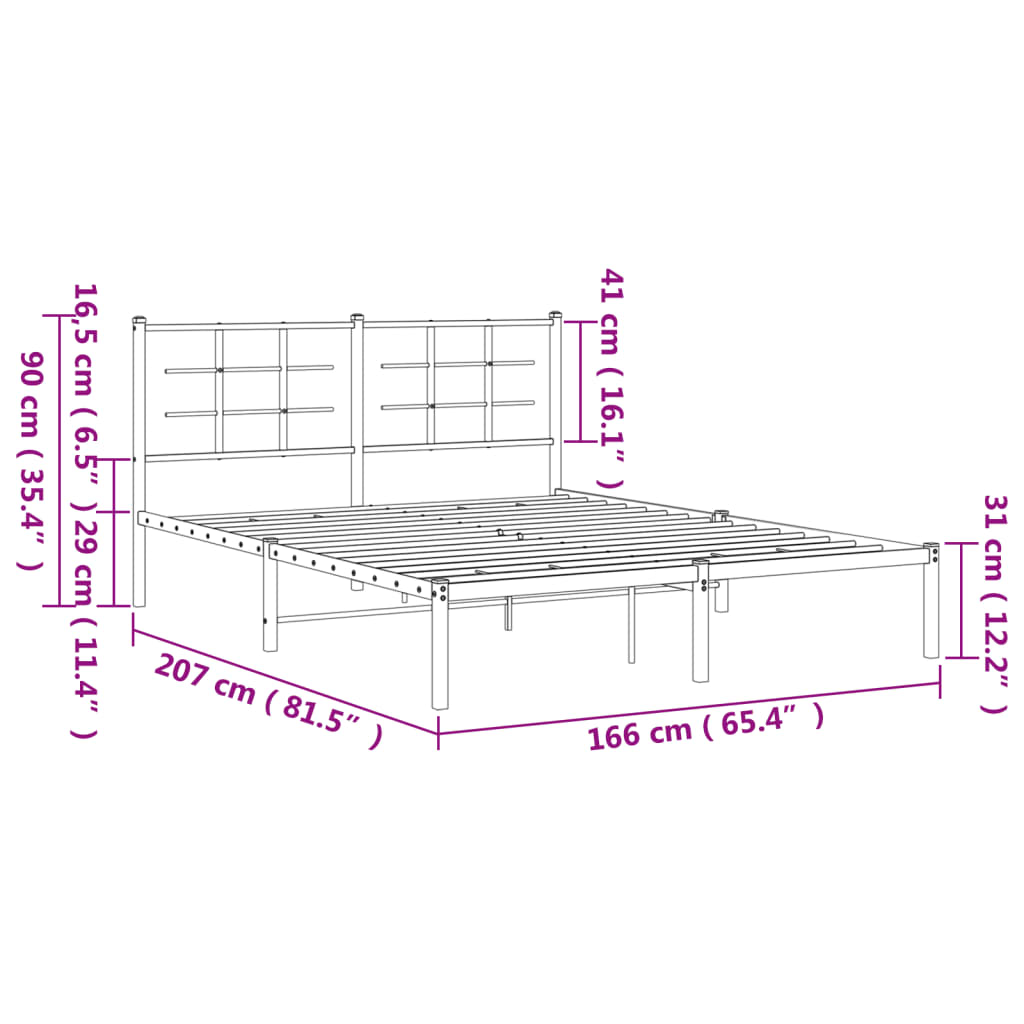 vidaXL Bettgestell mit Kopfteil Metall Weiß 160x200 cm