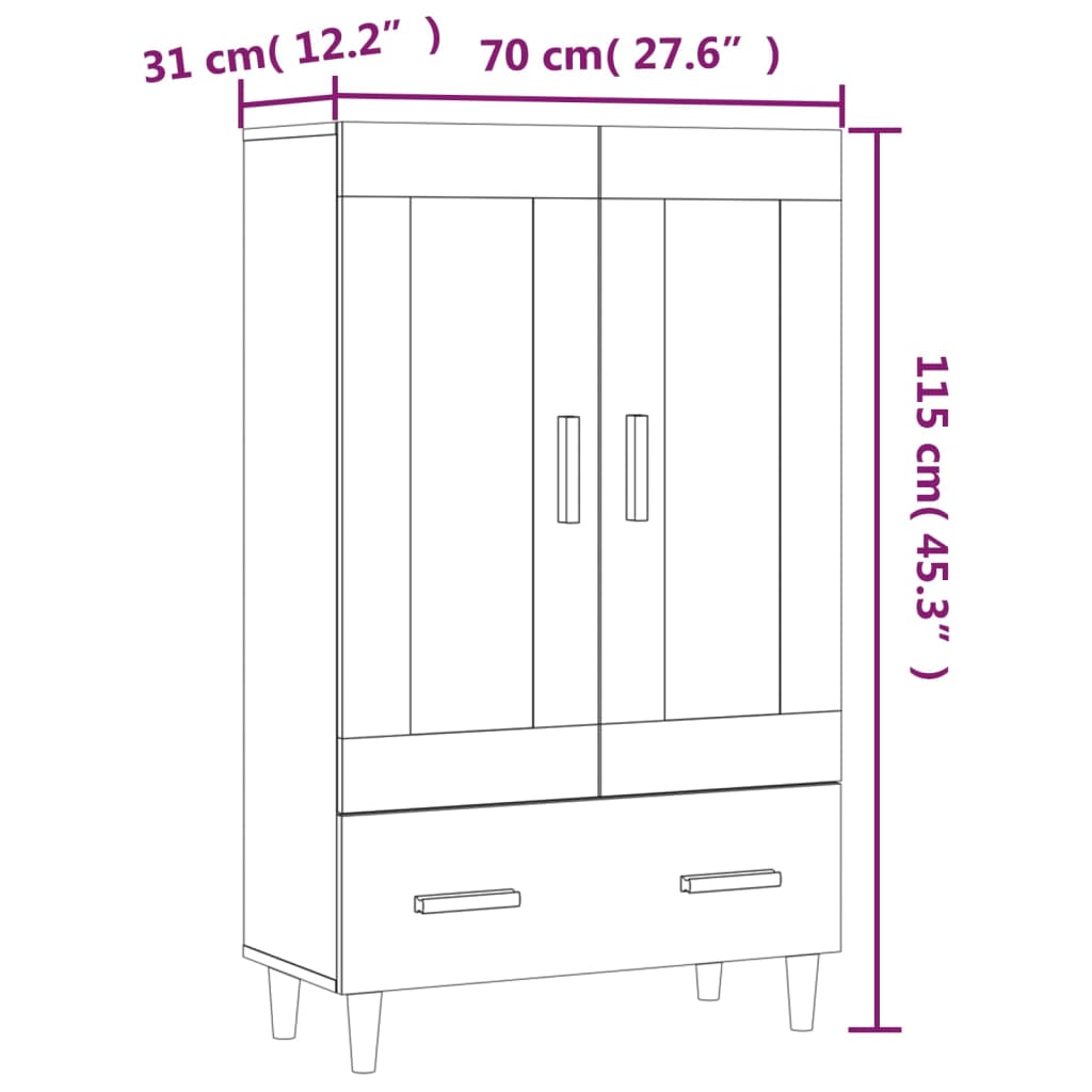 vidaXL Highboard Weiß 70x31x115 cm Holzwerkstoff