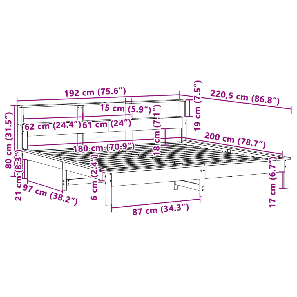 vidaXL Massivholzbett ohne Matratze Weiß 180x200 cm Kiefernholz