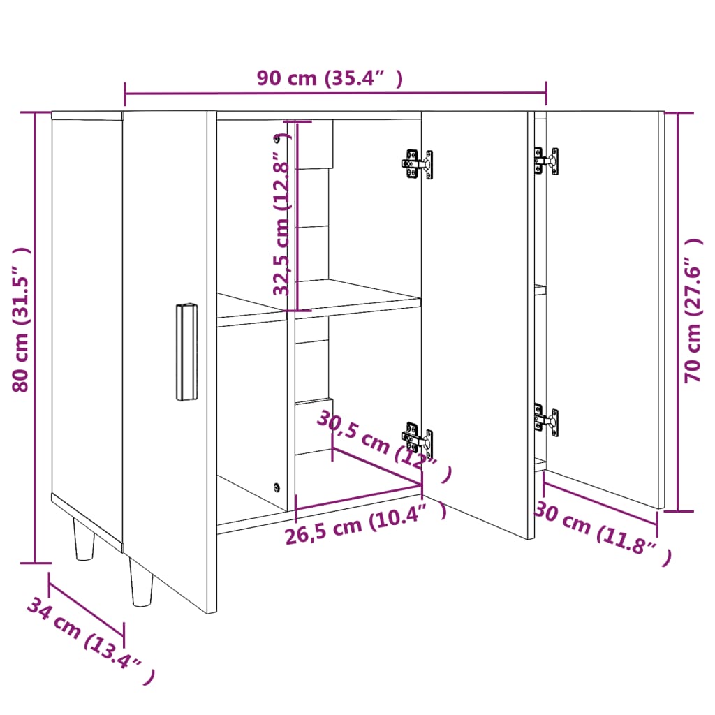 vidaXL Sideboard Betongrau 90x34x80 cm Holzwerkstoff