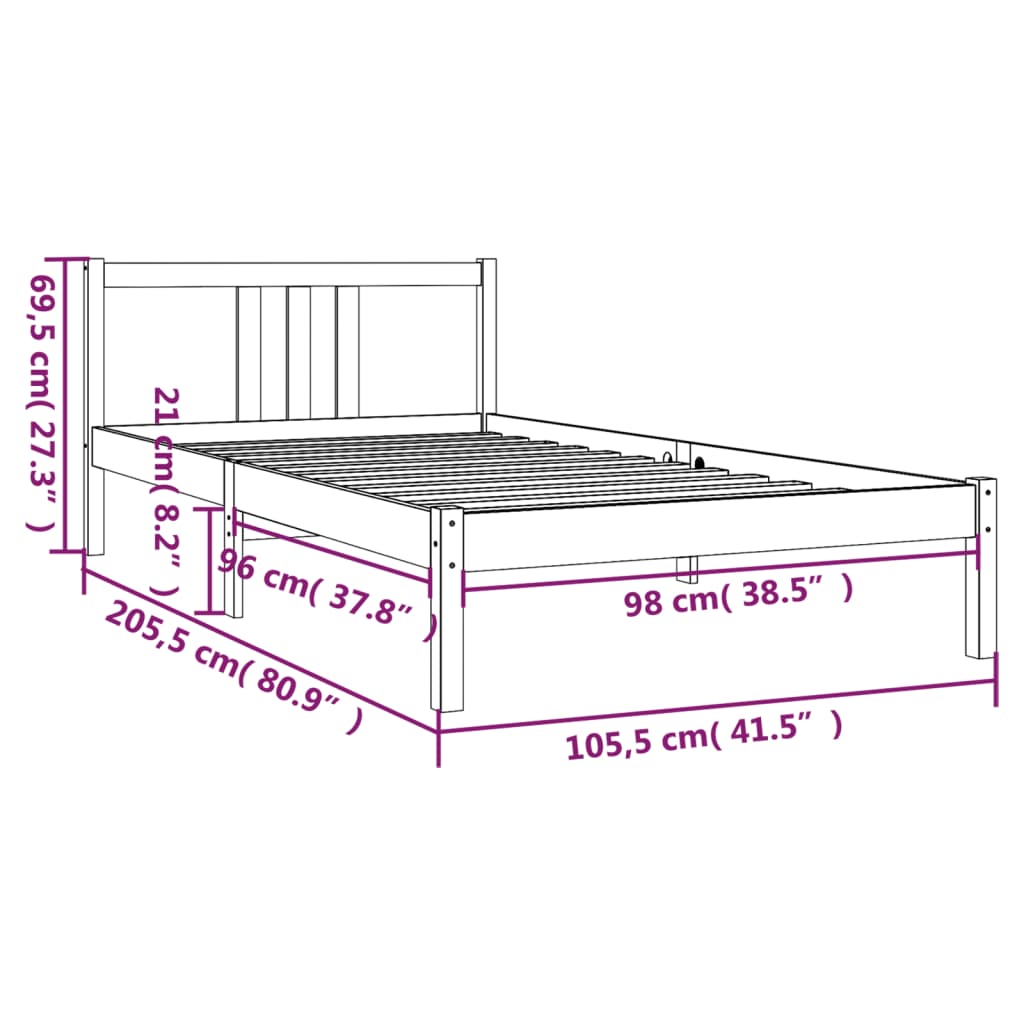 vidaXL Massivholzbett Honigbraun 100x200 cm