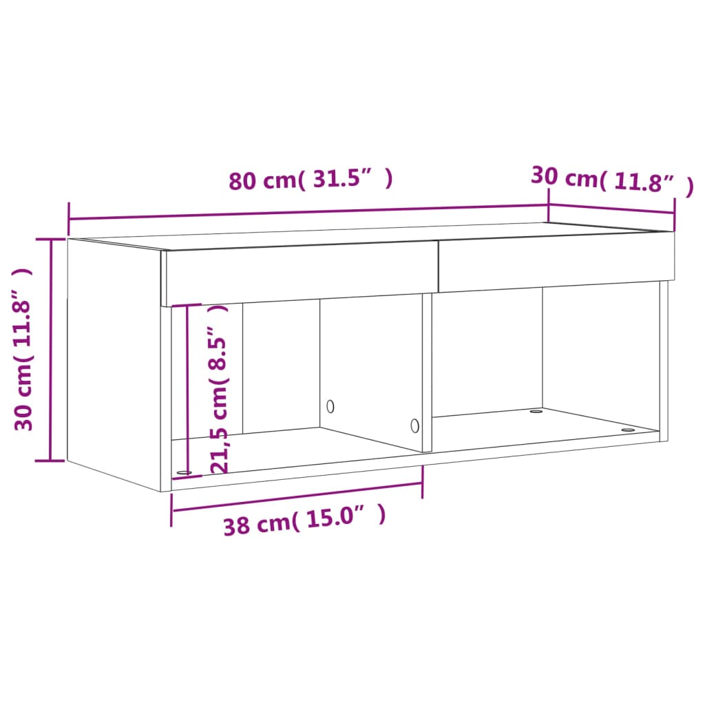 vidaXL TV-Schrank mit LED-Leuchten Weiß 80x30x30 cm