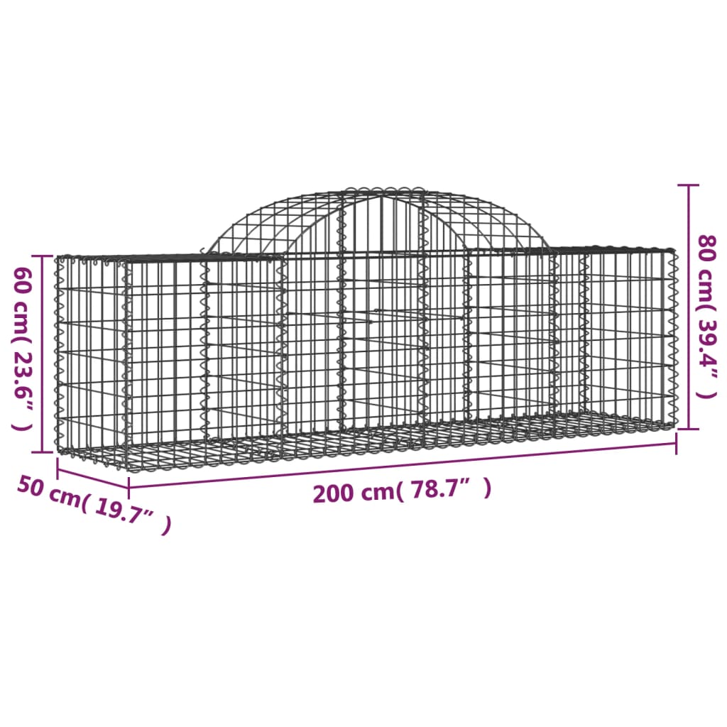 vidaXL Gabionen mit Hochbogen 8 Stk. 200x50x60/80 cm Verzinktes Eisen