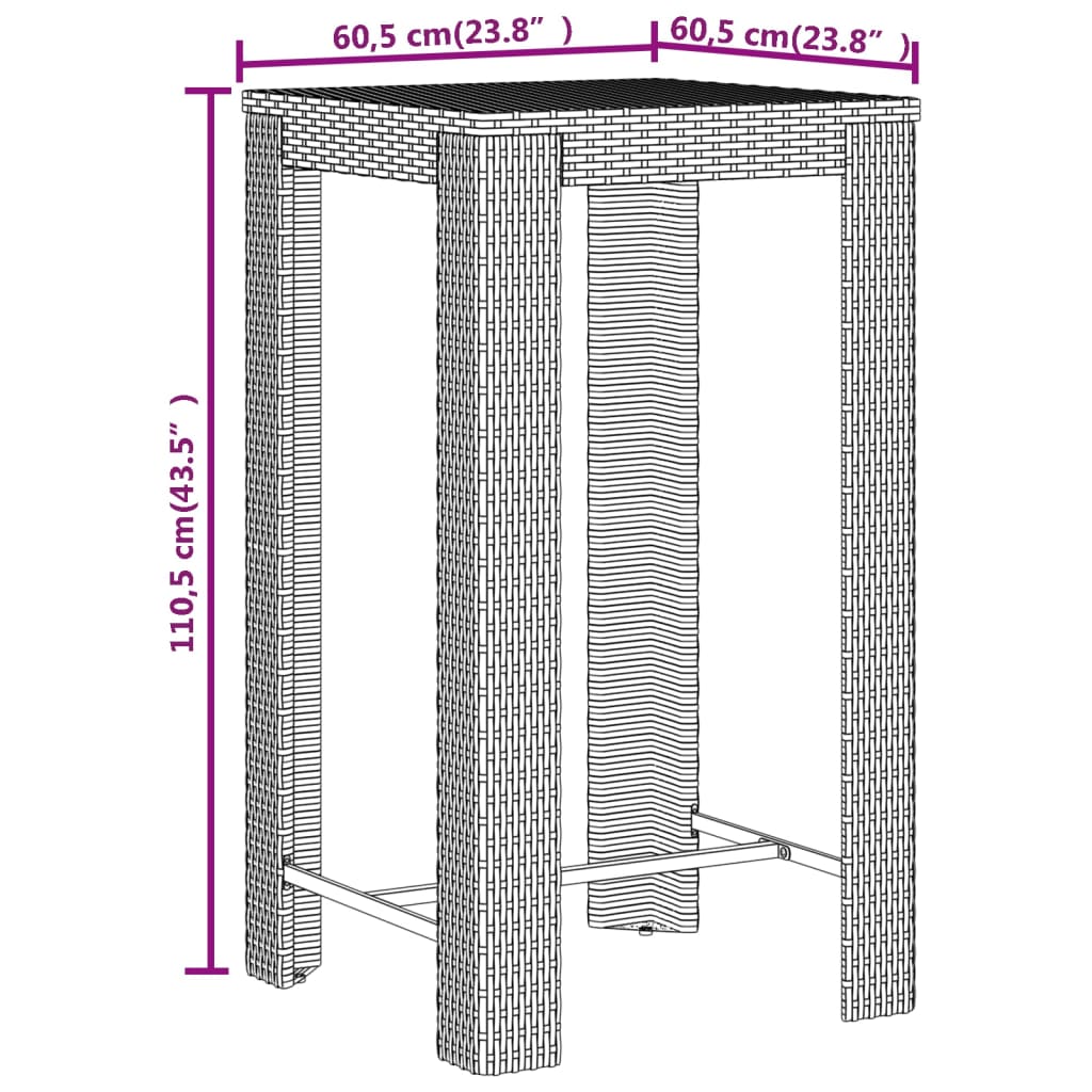 vidaXL 3-tlg. Gartenbar-Set Grau Poly Rattan & Massivholz Akazie