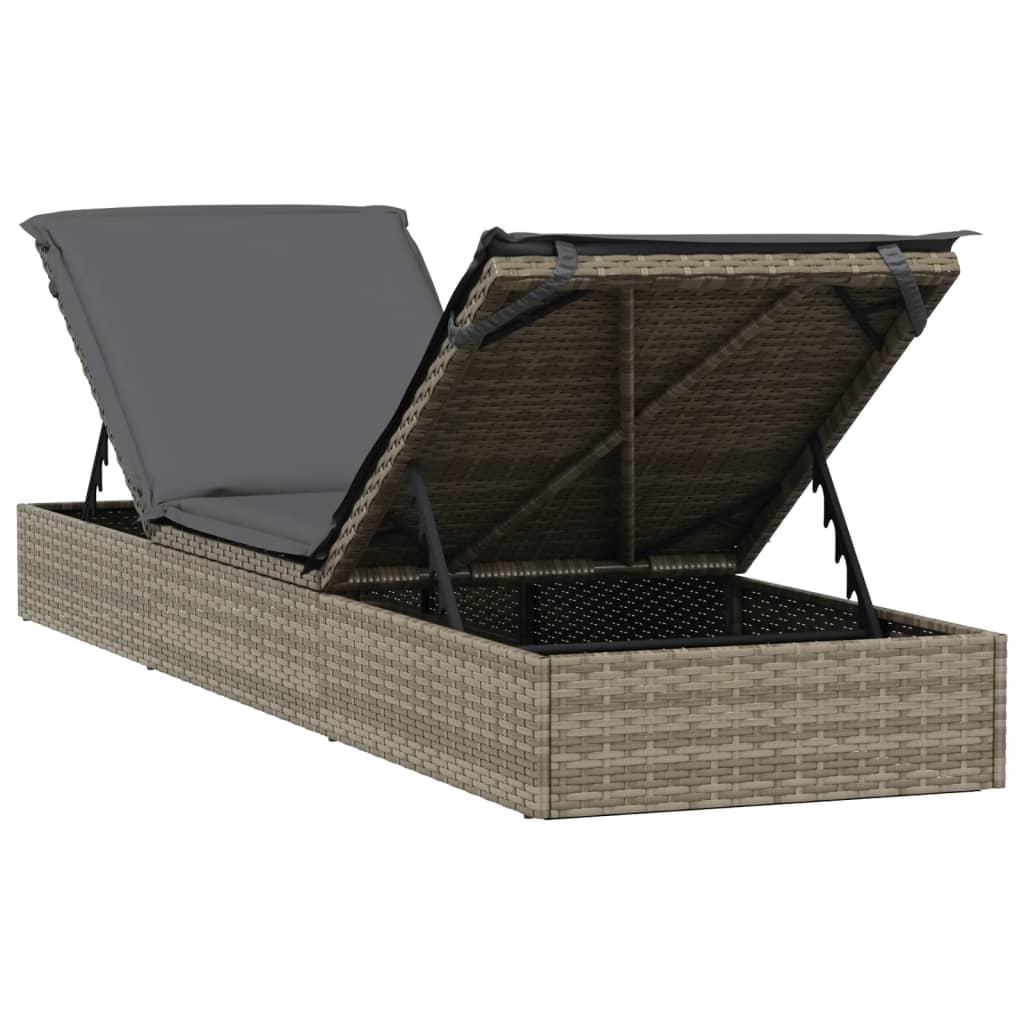 vidaXL Sonnenliege 1 Stk. mit Tisch Grau Poly Rattan