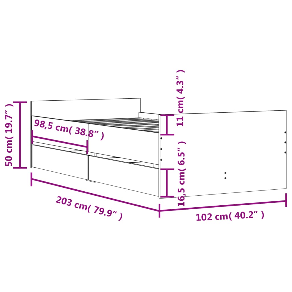 vidaXL Bettgestell mit Schubladen Sonoma-Eiche 100x200 cm