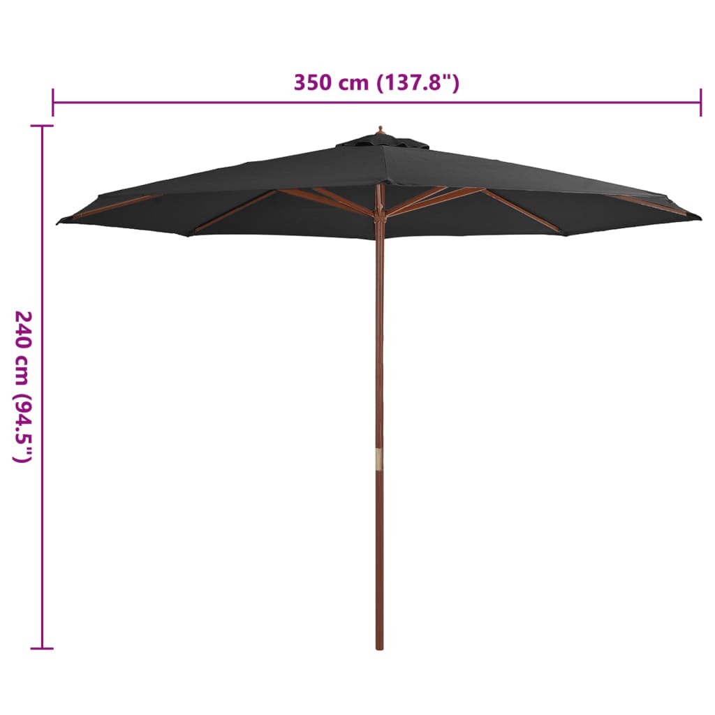 vidaXL Sonnenschirm mit Holzmast 350 cm Anthrazit