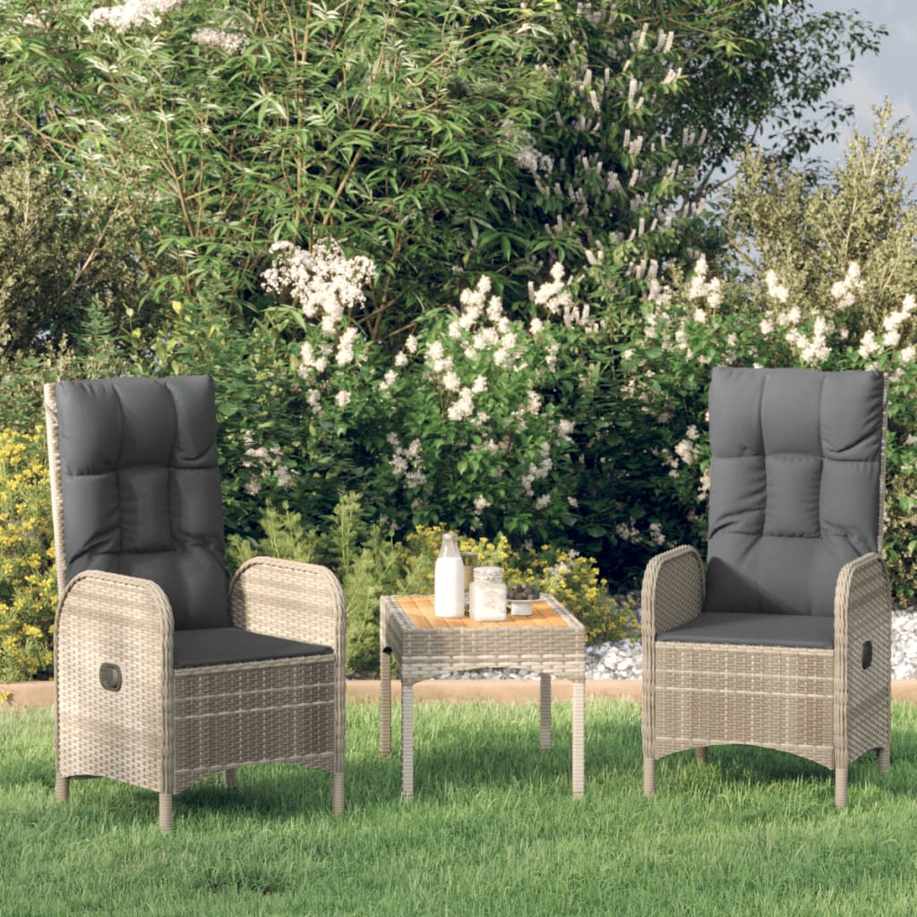 vidaXL 3-tlg. Garten-Lounge-Set mit Kissen Grau Poly Rattan