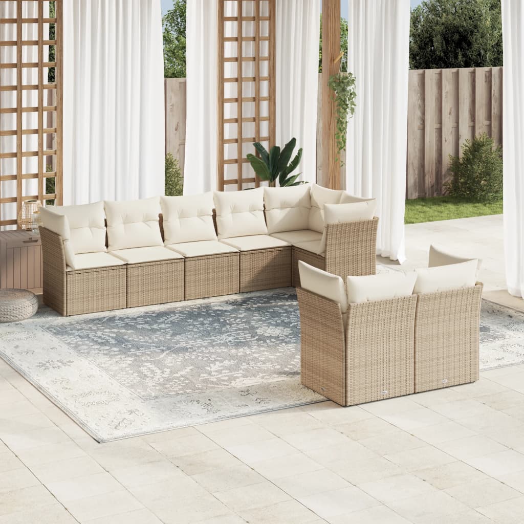 vidaXL 8-tlg. Garten-Sofagarnitur mit Kissen Beige Poly Rattan