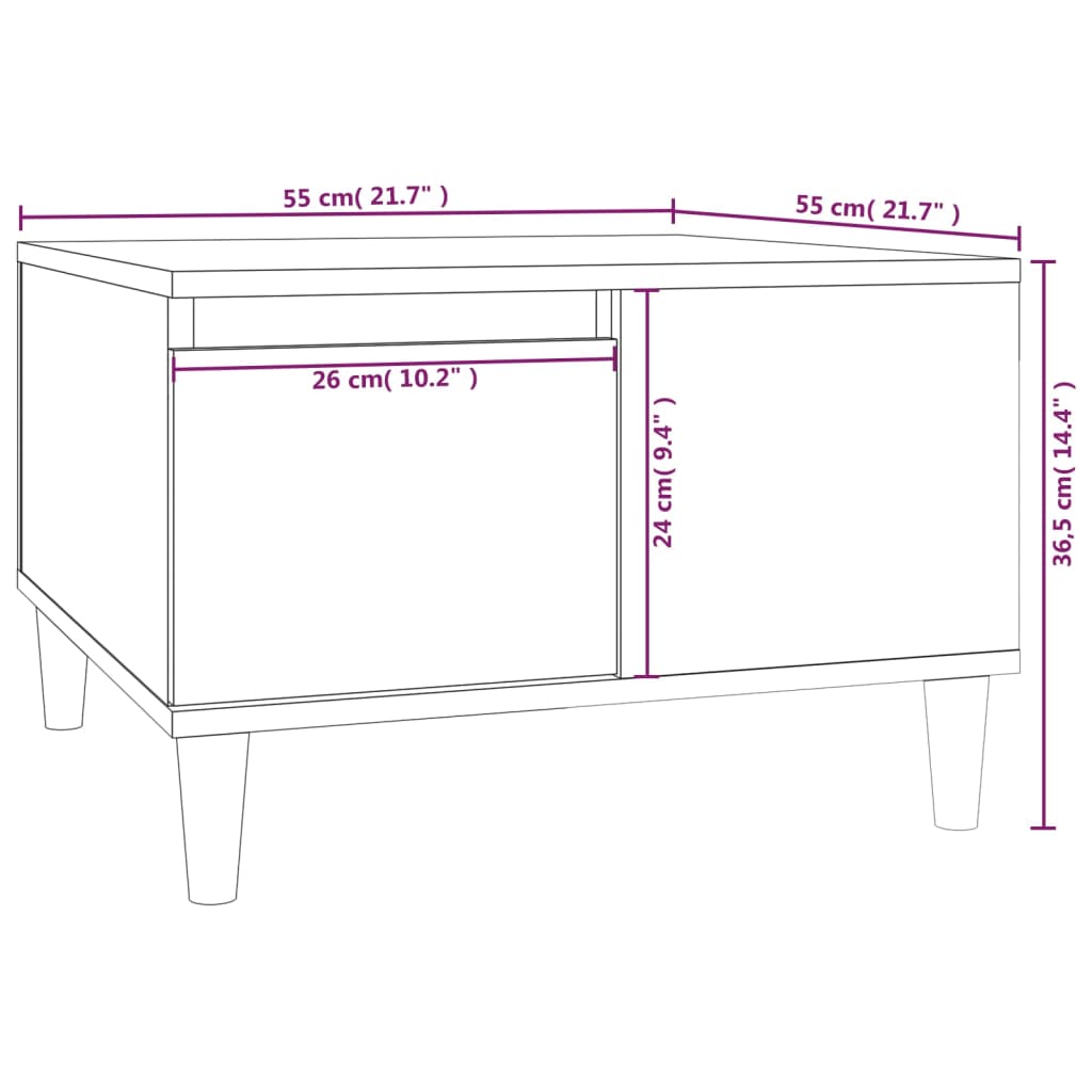 vidaXL Couchtisch Räuchereiche 55x55x36,5 cm Holzwerkstoff