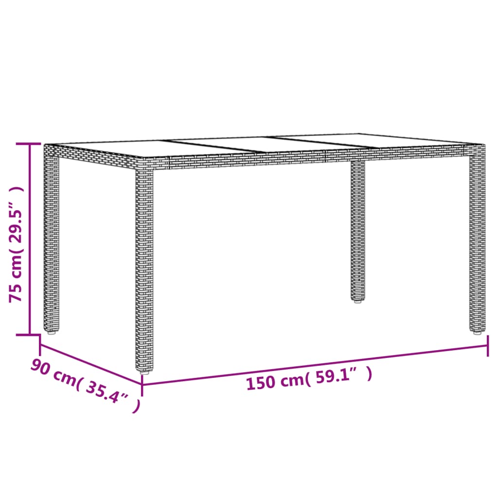 vidaXL Gartentisch mit Glasplatte Schwarz 150x90x75 cm Poly Rattan