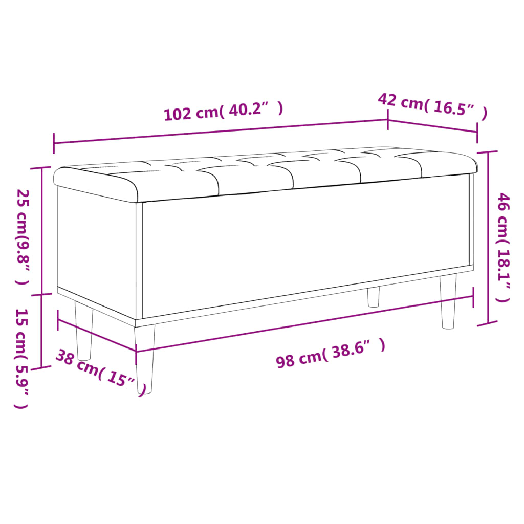 vidaXL Sitzbank mit Stauraum Schwarz 102x42x46 cm Holzwerkstoff