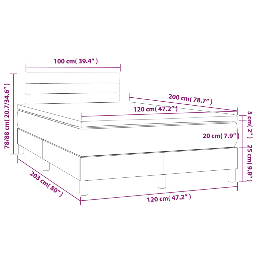 vidaXL Boxspringbett mit Matratze Dunkelbraun 120x200 cm Stoff