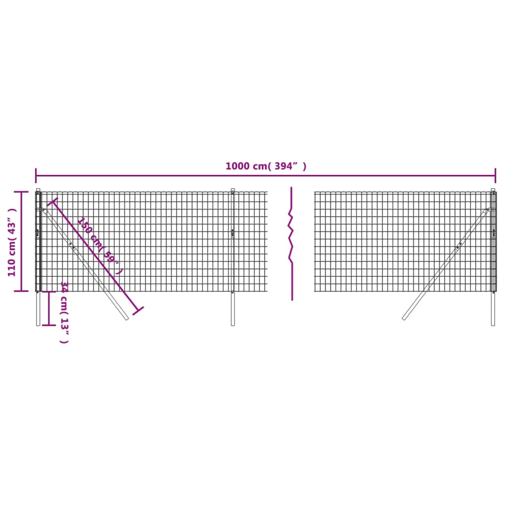 vidaXL Maschendrahtzaun Anthrazit 1,1x10 m Verzinkter Stahl