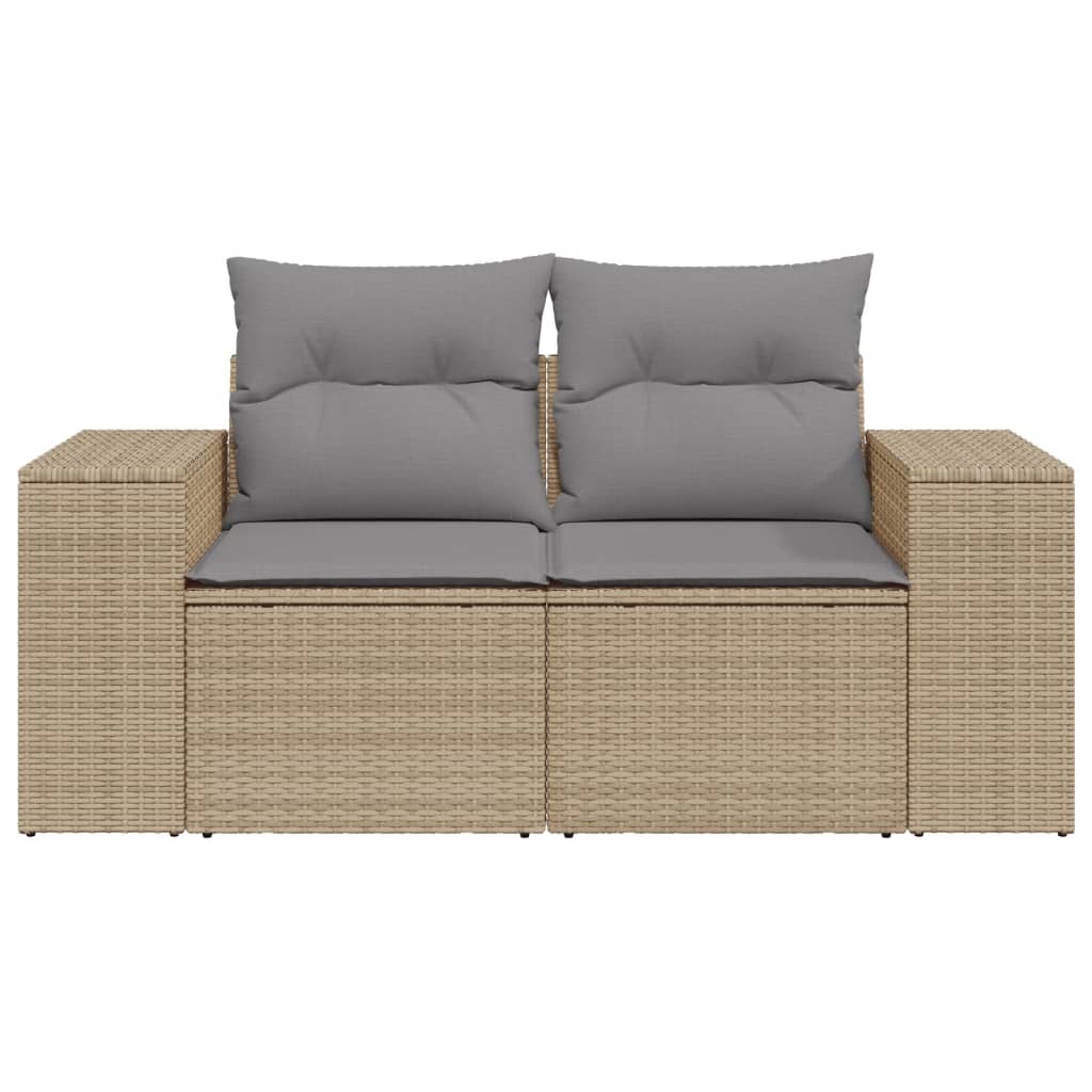 vidaXL Gartensofa mit Kissen 2-Sitzer Beige Poly Rattan