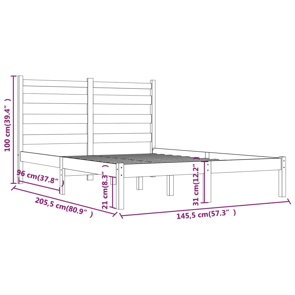 vidaXL Massivholzbett Schwarz Kiefer 140x200 cm