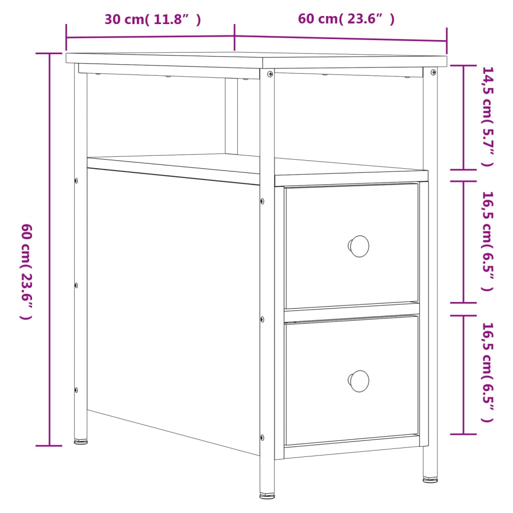 vidaXL Nachttisch Braun Eichen-Optik 30x60x60 cm Holzwerkstoff