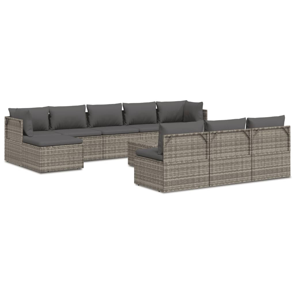 vidaXL 11-tlg. Garten-Lounge-Set mit Kissen Grau Poly Rattan