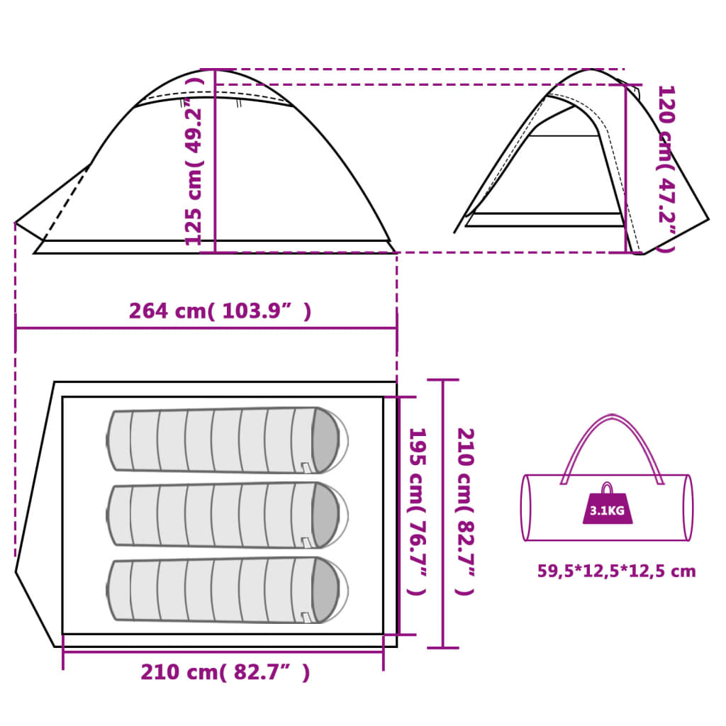 vidaXL Kuppel-Campingzelt 3 Personen Orange Wasserdicht