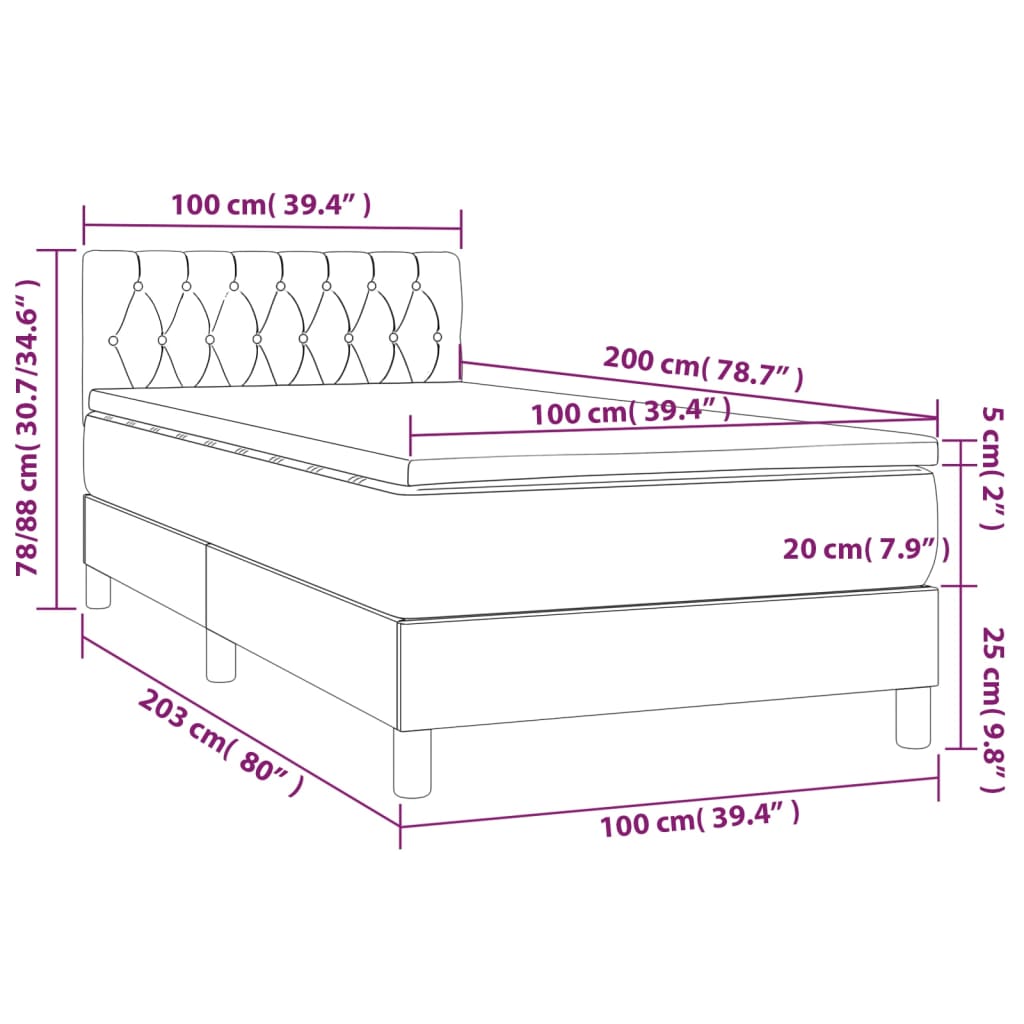 vidaXL Boxspringbett mit Matratze & LED Dunkelgrün 100x200 cm Samt