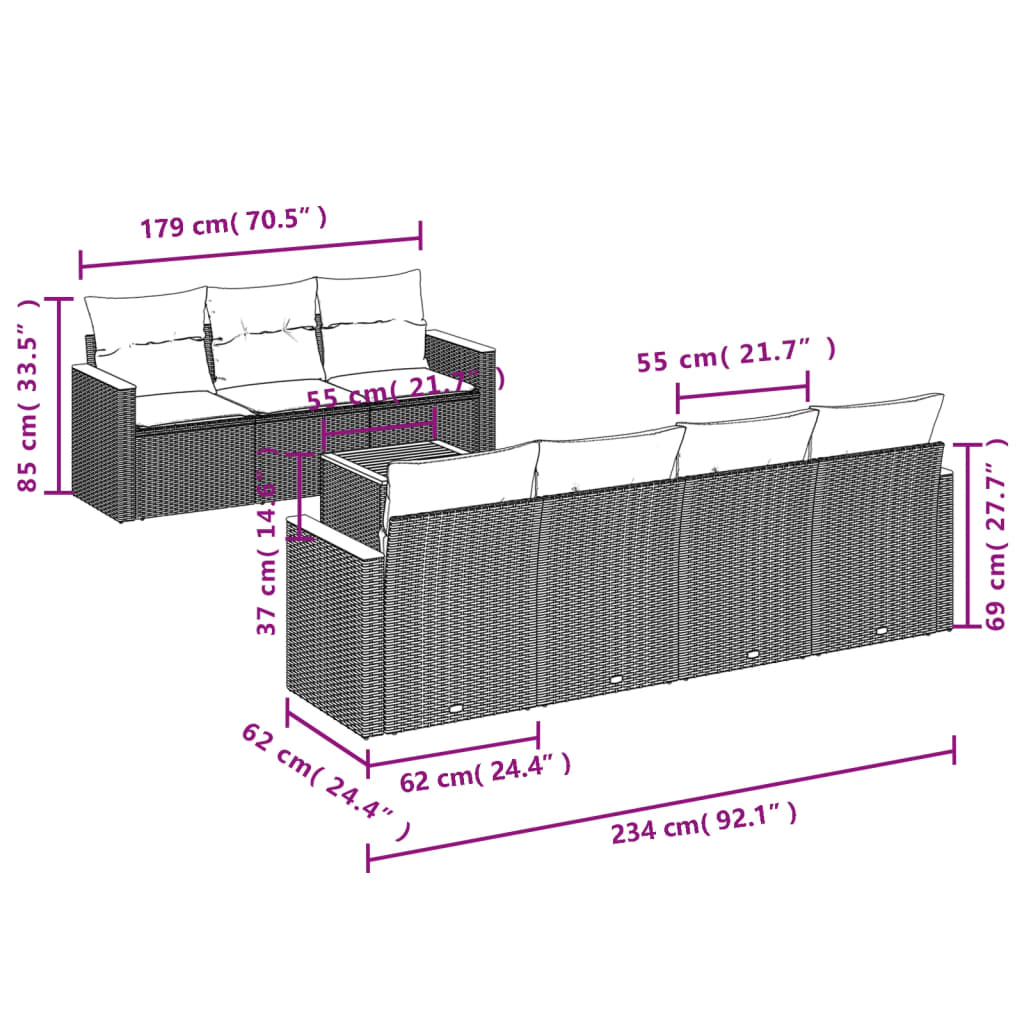 vidaXL 8-tlg. Garten-Sofagarnitur mit Kissen Beige Poly Rattan