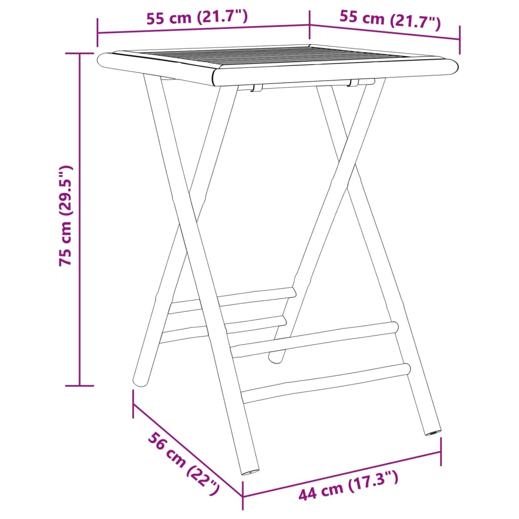 vidaXL Gartentisch Klappbar 55x55x75 cm Bambus