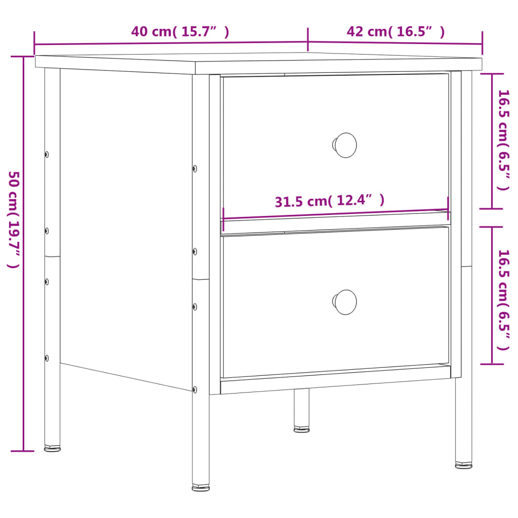 vidaXL Nachttische 2 Stk. Sonoma-Eiche 40x42x50 cm Holzwerkstoff