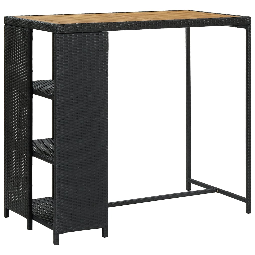 vidaXL Bartisch mit Regal Schwarz 120x60x110 cm Poly Rattan