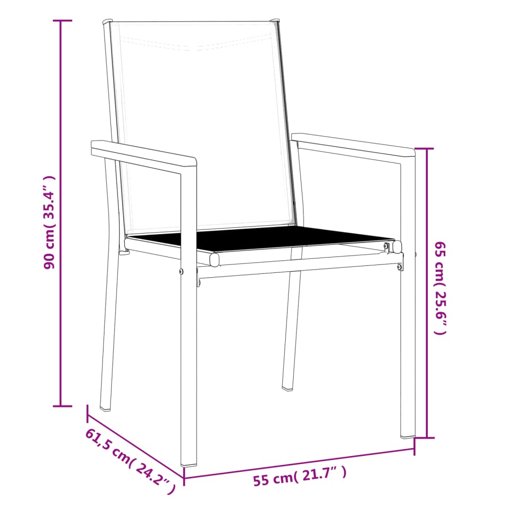vidaXL Gartenstühle 4 Stk. Schwarz 55x61,5x90 cm Textilene und Stahl