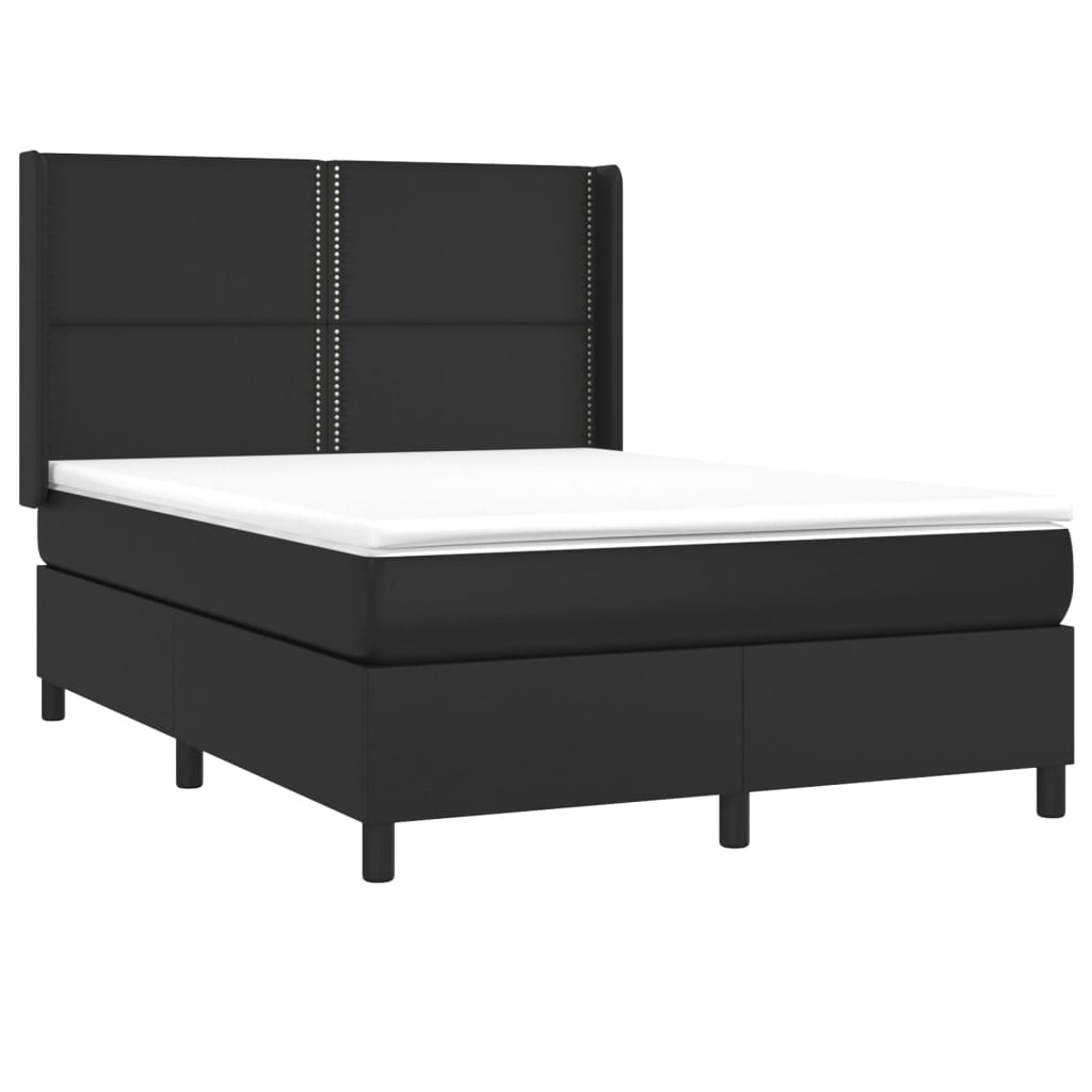 vidaXL Boxspringbett mit Matratze & LED Schwarz 140x200 cm Kunstleder