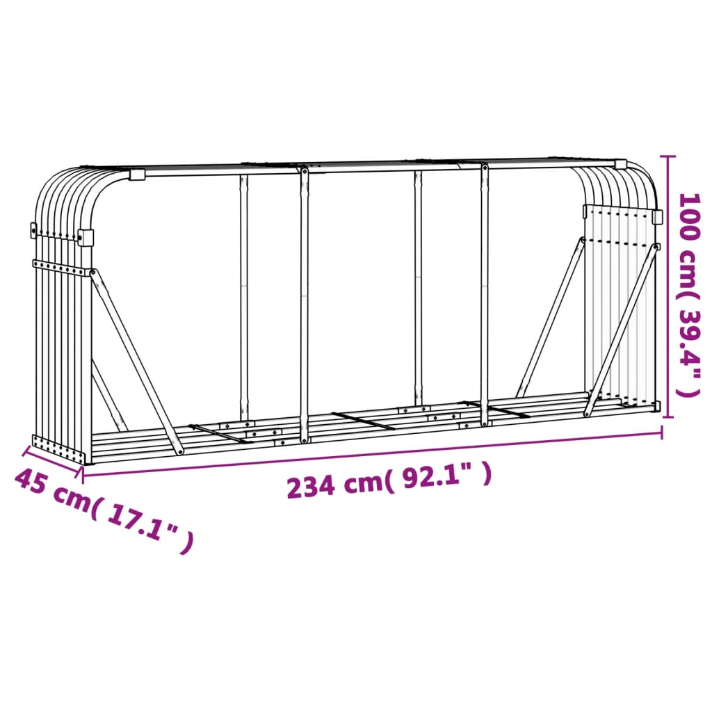 vidaXL Kaminholzunterstand Grün 234x45x100 cm Verzinkter Stahl