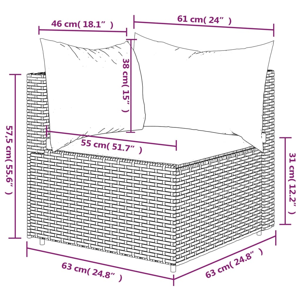 vidaXL Garten-Ecksofa mit Kissen Schwarz Poly Rattan