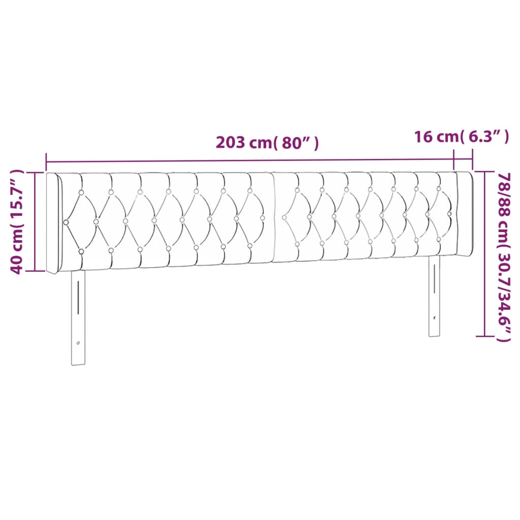 vidaXL LED Kopfteil Blau 203x16x78/88 cm Stoff