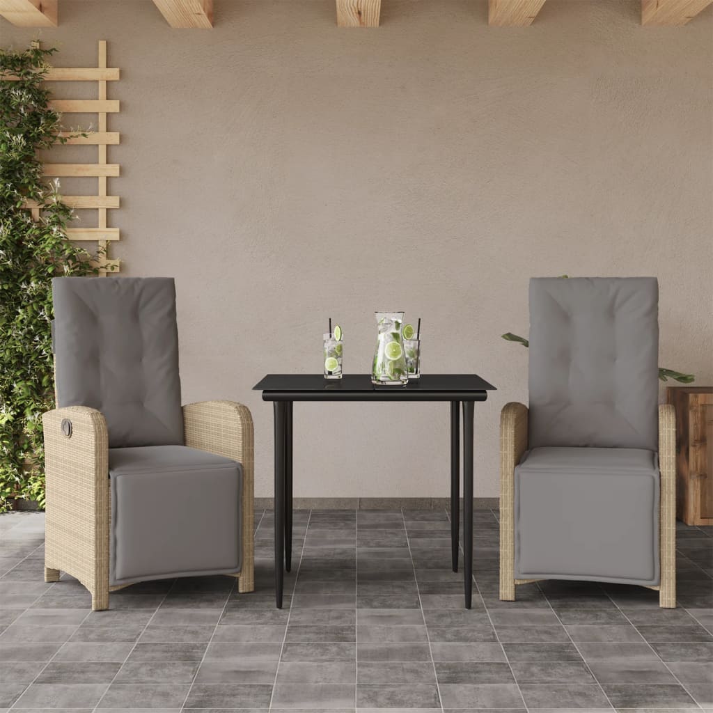 vidaXL 3-tlg. Bistro-Set mit Kissen Beige Poly Rattan