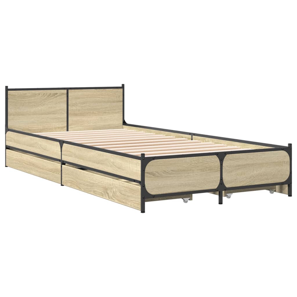 vidaXL Bettgestell mit Schubladen Sonoma-Eiche 75x190 cm Holzwerkstoff