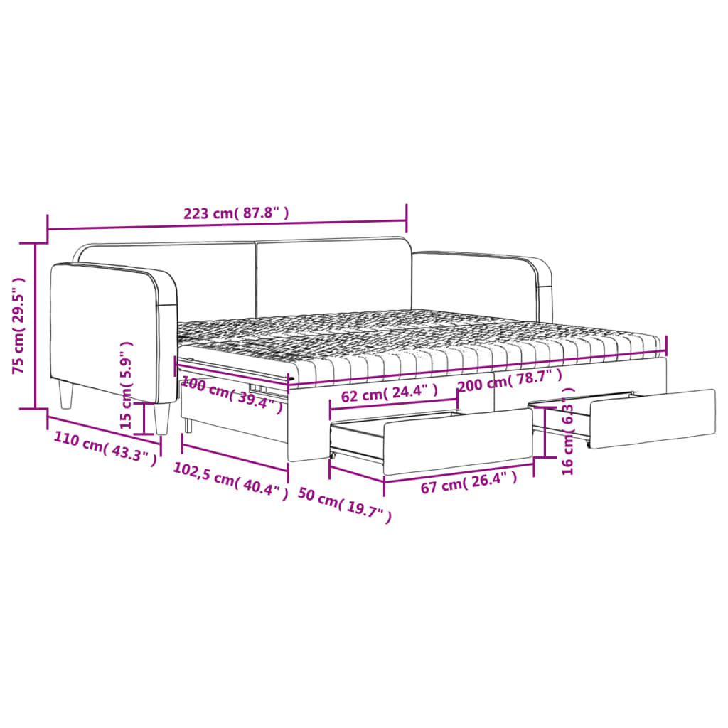 vidaXL Tagesbett Ausziehbar mit Schubladen Hellgrau 100x200 cm Stoff