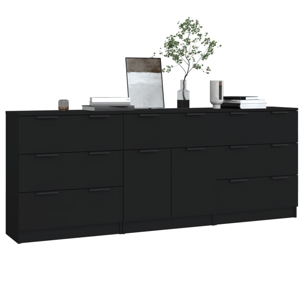 vidaXL 3-tlg. Sideboard Schwarz Holzwerkstoff