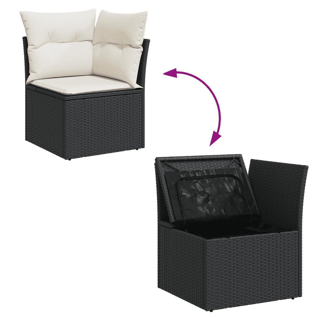 vidaXL 11-tlg. Garten-Sofagarnitur mit Kissen Schwarz Poly Rattan