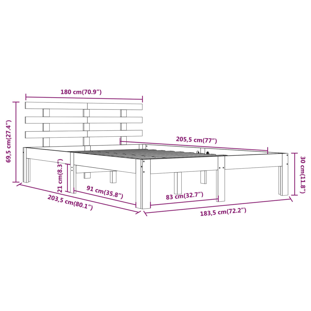 vidaXL Massivholzbett 180x200 cm