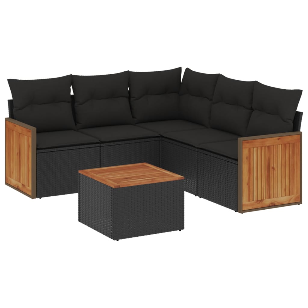 vidaXL 6-tlg. Garten-Sofagarnitur mit Kissen Schwarz Poly Rattan