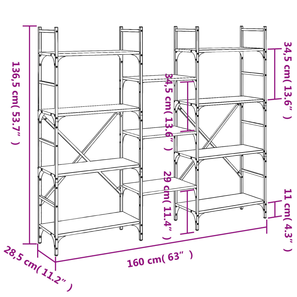 vidaXL Bücherregal Sonoma-Eiche 160x28,5x136,5 cm Holzwerkstoff