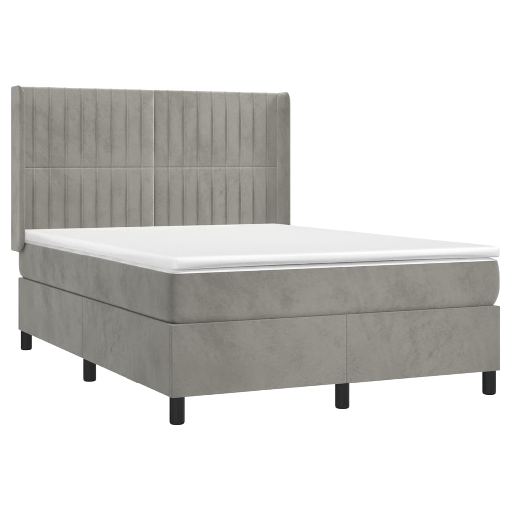 vidaXL Boxspringbett mit Matratze Hellgrau 140x200 cm Samt