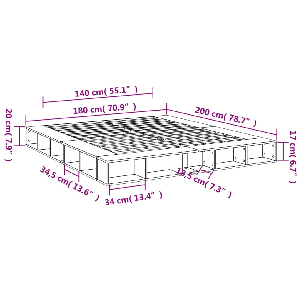 vidaXL Bettgestell Betongrau 180x200 cm Holzwerkstoff